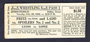 1968 wrestling ticket FRITZ VON ERICH &  ERNIE LADD  vs SPOILERS Lyons Lopez  - Picture 1 of 1