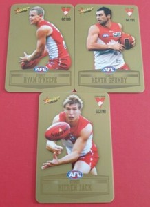 2012 Select Sydney Swans Kieren Jack, Ryan O'Keefe, Heath Grundy Gold 3 Card Lot