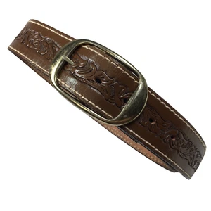 Kids Hand Tooled Leather Western Belt With Buckle Brown - Size 24 - Picture 1 of 15