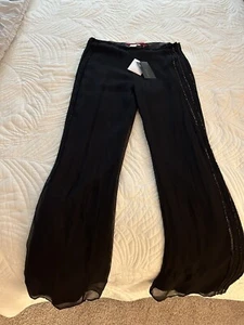 EMMA BLACK Lady Dress PANTS, Sequins & Bead Trim, 4 100% Silk Lined, NWT - Picture 1 of 10