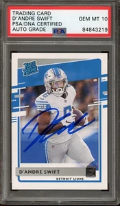 D'Andre Swift Signed 2020 Panini Donruss RC #309 - Auto Graded (PSA) 10 - Rookie - Foto 1 di 2