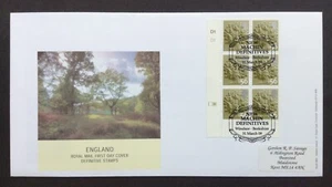 GB QEII 2009 6x56p England Country Definitive Bloque de cilindros en cubierta de primer día - Imagen 1 de 2