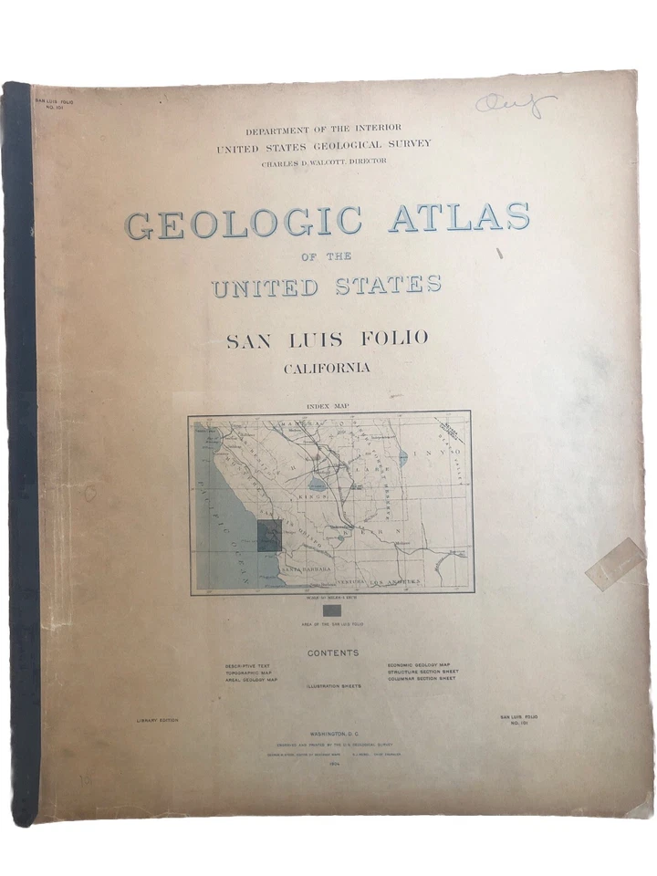 Antique 1904 US Geological Atlas San Luis California Obispo Pismo Folio Maps - Image 1 of 4