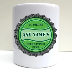 PERSONALISED BOTTLE TOP LAGER BEER FUND PRINT CERAMIC MONEY BOX SAVING POT - Picture 1 of 4