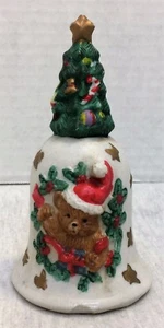 Christmas Ceramic Decor Porcelain Dinner Bell Teddy Bear - Picture 1 of 10
