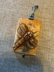 Resin Dragonfly Insect Pendant Carved Two Sided Artisan Made 2" - Picture 1 of 4