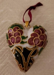 Cloisonne Herz, schöne weinfarbene Blumen, Valentinstag oder Weihnachten - Bild 1 von 2