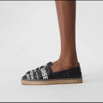 Novo Sapato Feminino BURBERRY Preto ALPORT Acolchoado Xadrez Couro Alpargatas 6 EUA 36 - Imagem 1 de 4