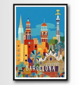 Barcelona Travel Poster, Barcelona Wall Art Print - Picture 1 of 4