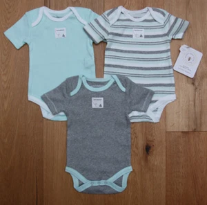 Burt's Bees Baby 3 Piece Bodysuit Set ~ Mint Green, Gray & White ~ - Picture 1 of 4