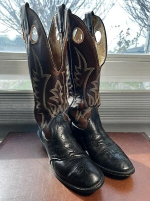 VTG J. Chisholm Men’s 9D Tall 16” Black/Brown Leather Buckaroo Cowboy Boots USA - Image 1 of 4