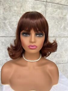 Women Layered Hair Piece Bottom Flip Full Wig Auburn MIX Bangs Synthetic Wig