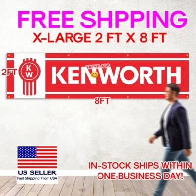 Kenworth Flag  TRUCK 2x8 FT Man Cave Garage RUMPUS SEMI Trailer  RIG BANNER - Image 1 of 4
