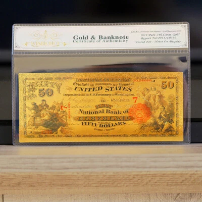 100mg 24K Gold 1875 $50 Dollars National Currency Banknote with White COA - Image 1 of 2