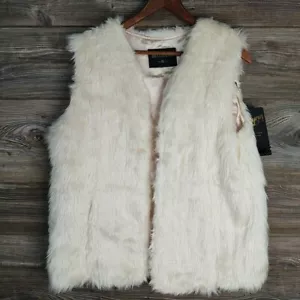 Women's XL Faux Fur Vest Ivory Champagne Sleeveless Outwear Bellivera NWT - Picture 1 of 6