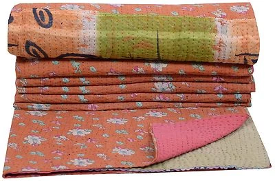 Colcha De Algodón Vintage India Doble Kantha Patchwork Reversible - Imagen 1 de 4