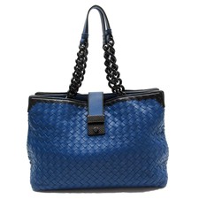 Auth BOTTEGAVENETA  Intrecciato Shoulder Bag   blue-black leather w0169i