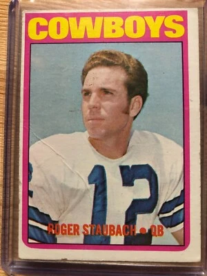 1972 Topps ROGER STAUBACH Football Dallas Cowboys HOF Rookie RC - Creased - Image 1 of 4