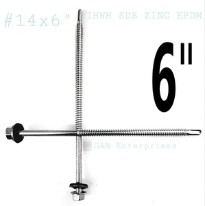 Hex Head #14x6" Unslotted Self Drilling Sheet Metal Screws Neoprene Washer 25pcs - Picture 1 of 8
