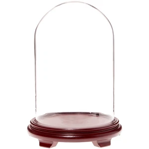 Plymor 9.75" x 15" Glass Display Dome Cloche (Red Wood Veneer Footed Base) - Picture 1 of 1