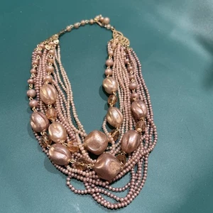Vintage mehrstrangige rosa Statement Halskette Modeschmuck - Bild 1 von 15
