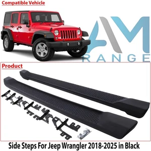 BLACK RUNNING BOARD SIDE STEPS FOOT RAILS SILLS FOR JEEP WRANGLER 4 DOOR JL 18+ - Picture 1 of 10