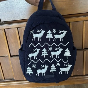 Nwot ~Vera Bradley Merry Mischief Snow Day Compact Backpack - Navy Blue - Picture 1 of 7
