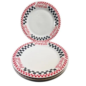 Coca-Cola Gibson Set of Four 10.5" Plates 1996 Retro 50's Racing Red White Black - Picture 1 of 8