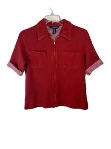 Lands End Ribbed Textured Rust Brown Color Vtg Zip Women’s Short Sleeve Jacket - Picture 1 of 6