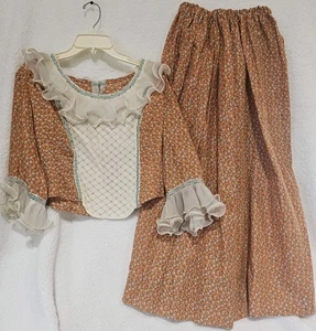 Md Vtg 70s 2 Pc Prairie Dress Calico CottageCore  w Ruffle 3/4 Sleeves - Picture 1 of 7
