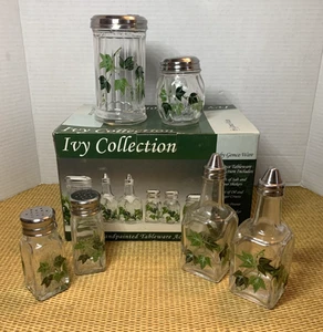 Vtg Gemco Ivy Collection Hand Painted Tableware Accessory Glass 6 Piece Set - Picture 1 of 22