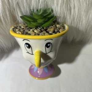 Disney Beauty and the Beast Chip Figurine Faux Succulent Mini Planter 6” - Picture 1 of 7