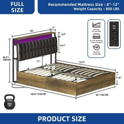 Full/Queen/King Lift Up PU Leather Upholstered Platform Bed Frame with Bookcase - Image 1 of 4