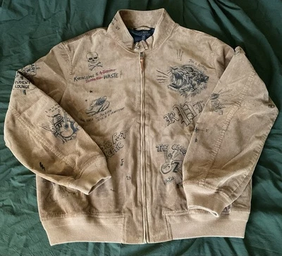 POLO Ralph Lauren 日记橄榄球老虎大学图形棕色灯芯绒夹克 XXL — 第 1/4 张图片