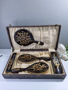 Vintage Faux Tortoiseshell 5 Piece Womens Vanity set Brushes IN ORIGINAL BOX - Picture 1 of 13