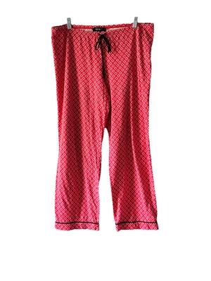 Pantalones de salón de pijama Ellen Tracy M rojo/negro/blanco floral negro sedoso con cordón Foto 1 de 4