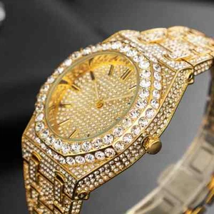 MISSFOX Orologio Uomo Lusso Diamante Ghiacciato Data Automatico Moda Impermeabile - Foto 1 di 27