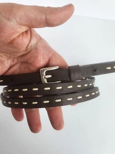 Vintage dunkler Ledergürtel mit genähter mehrsträngiger silberner Schnalle zwei Stränge 68 Zoll - Bild 1 von 6