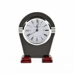 SMALL BLACK & SILVER MODERN MANTEL / DESK CLOCK.NEW & BOXED - Picture 1 of 2