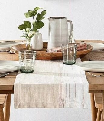 Hearth & Hand Magnolia Table Runner Ombre Dusty Pink Stripe 14x72" Linen Cotton - Image 1 of 4