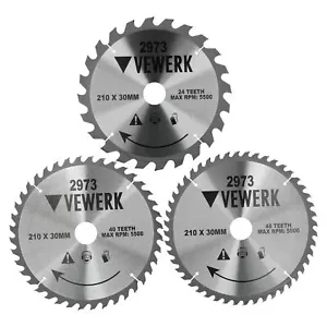 3 Pack - 210mm X 30mm TCT Circular Saw Blade Set 24T 40T 48T Wood Cutting - Picture 1 of 3