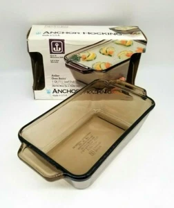 Pan de vidrio ámbar vintage Anchor Hocking 5x9 plato 1 cuarto horno seguro para microondas - Imagen 1 de 8