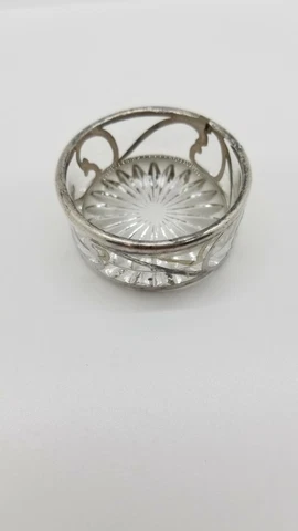Art Deco Sterling Silver trimmed Salt Dip Cover