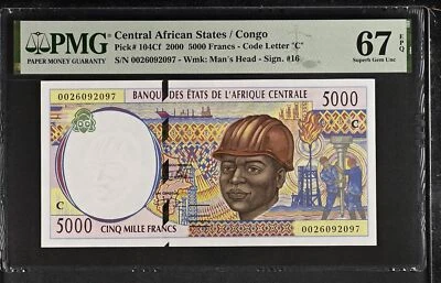 Central African States Congo 5000 Francs 2000 P 104Cf Superb Gem UNC PMG 67 EPQ - Image 1 of 3