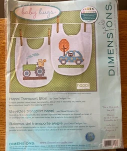 Dimensions Baby Hugs 2 Bibs Kit Happi Transport Stamped Cross Stitch NEW - Picture 1 of 3