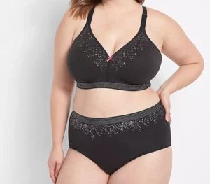 Lane Bryant CACIQUE Cotton No Wire BLACK STRAPPY Bra 48D 46DD 44DDD 42G NWT - Picture 1 of 5