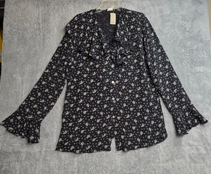 Vintage Street Wear Carole kleine Bluse Damen 10 schwarz Blumendruck neu mit Etikett - Bild 1 von 11