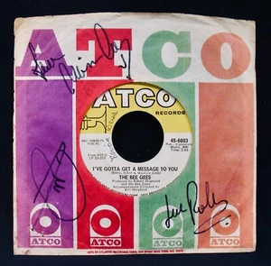 THE BEE GEES Signed I'VE GOTTA GET A MESSAGE TO YOU By Barry~Maurice+Robin Gibb - Picture 1 of 2