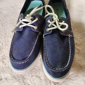 Columbia Boat Shoes Slip On Casual Comfort Canvas Blue White Womens Size - Picture 1 of 12