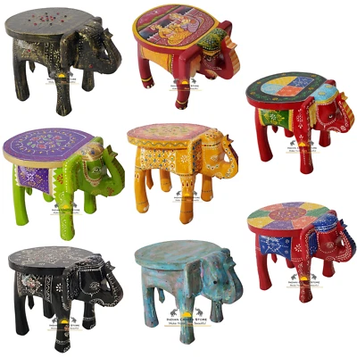 Wooden Handmade Low height Stool Elephant Shape Side Colored End Table HomeDecor - Image 1 of 4